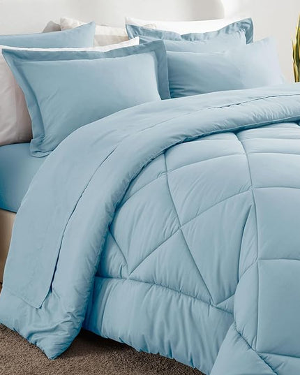 CozyLux King Bed in a Bag 7-Pieces Comforter Sets with Comforter and Sheets Light Blue All Season Bedding Sets with Comforter, Pillow Shams, Flat Sheet, Fitted Sheet and Pillowcases - LeafyLoom