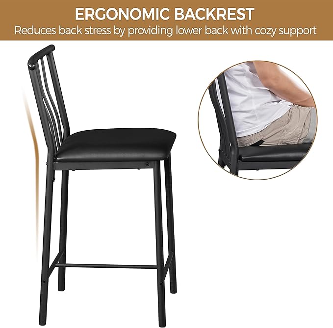 Yaheetech 3-Piece Dining Table Set, Counter Height Bar Table Set for 2, Compact Kitchen Table Set with 3-layer Side Storage Shelf for Kitchen Small Space, Black/Gray - LeafyLoom