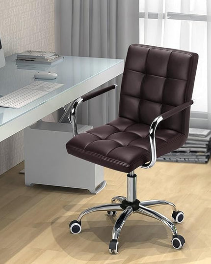 Yaheetech Office Desk Chair PU Leather Mid-Back Task Chair Executive Chair Modern Adjustable Home Office Chair Swivel Chair with Smooth Casters Brown - LeafyLoom
