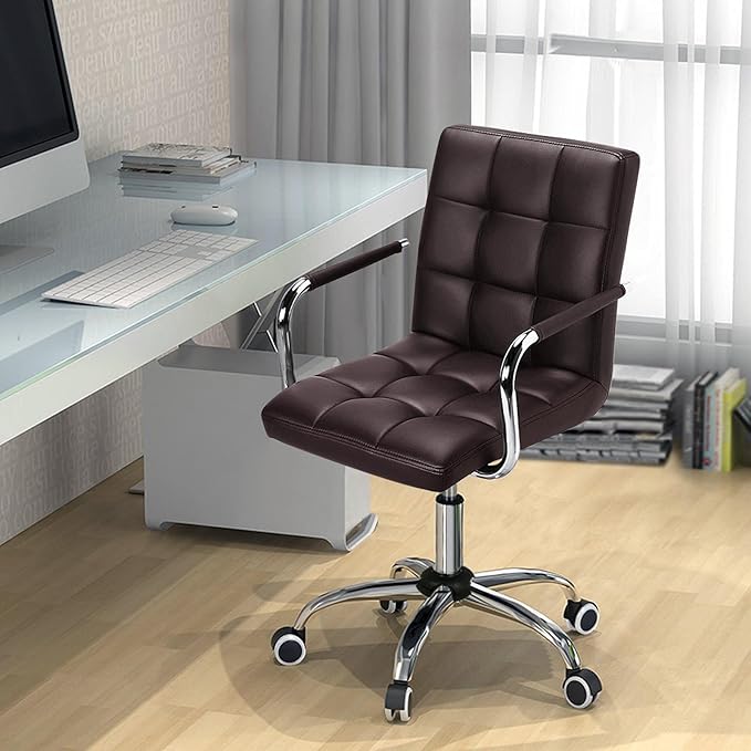 Yaheetech Office Desk Chair PU Leather Mid-Back Task Chair Executive Chair Modern Adjustable Home Office Chair Swivel Chair with Smooth Casters Brown - LeafyLoom