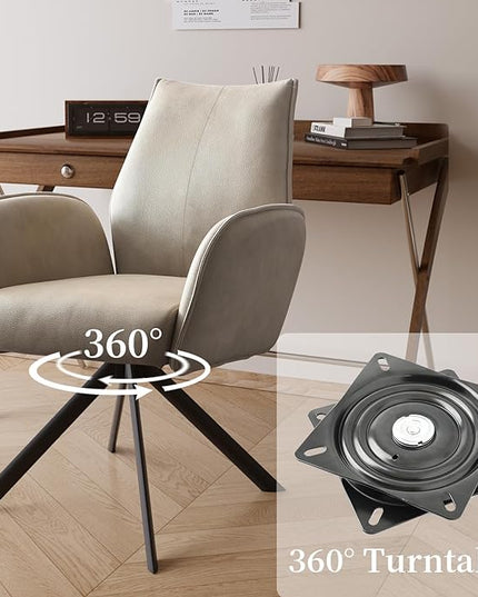 jiexi Modern Desk Chair no Wheel, Ergonomic Office Chair Home Office Upholstered Chair, Swivel Arm Chairs with Metal Legs, Computer Chair for Bedroom, Reception Room, Living Room - LeafyLoom