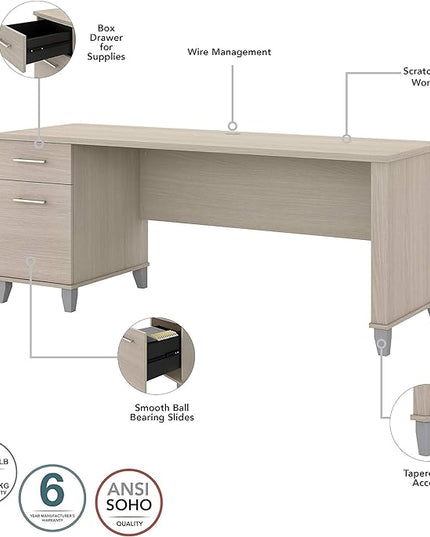 Bush Furniture Somerset 72W Office Desk with Drawers and Hutch in Sand Oak - LeafyLoom