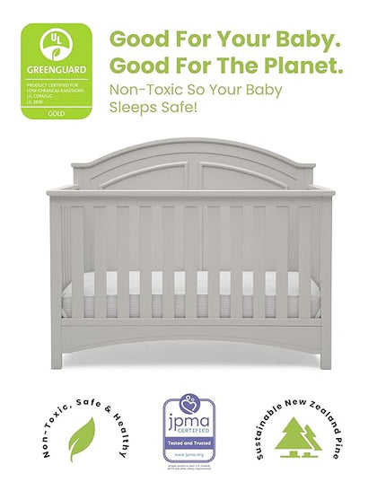 Delta Children Perry 6-in-1 Convertible Crib - Greenguard Gold Certified, Moonstruck Grey + Simmons Kids Radiant Sky Dual Sided Baby Crib Mattress and Toddler Mattress (Bundle) - LeafyLoom