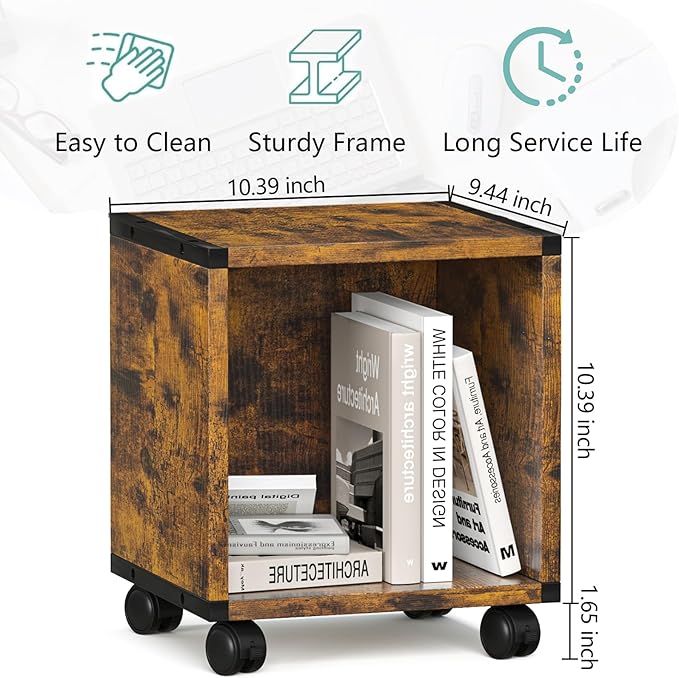 Cube Storage Organizer with Wheels Connect Firmly to Each Other, Book Shelf Assembly Required, Suitable for Room Decor, Closet Organizers and Storage, Display Shelf (Rustic Brown, 10.39*10.39"+Wheels) - LeafyLoom
