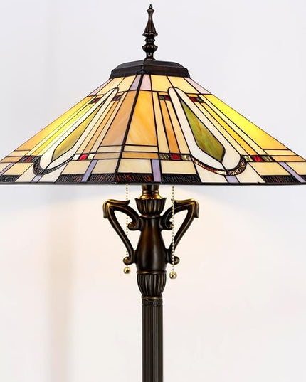 Tiffany Floor Lamp Mission Style Stained Glass Standing Reading Light 16X16X64 Inch - LeafyLoom