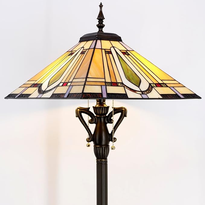 Tiffany Floor Lamp Mission Style Stained Glass Standing Reading Light 16X16X64 Inch - LeafyLoom