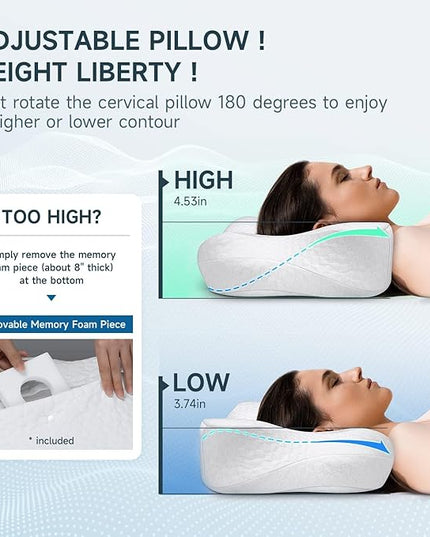 Memory Foam Cervical Pillow - Side Sleeper Pillow Neck Back Shoulder Comfortable Sleeping Support Your Head - Breathable Cooling Contour Bed Pillow for Back Stomach Sleeper Skin-Friendly - LeafyLoom