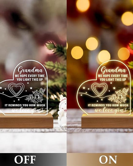 Grandma Gifts from Granddaughter, to My Grandma Acrylic Engraved Night Light with Base, Birthday Gifts, Mothers Day Gifts for Grandma from Grandchildren - LeafyLoom