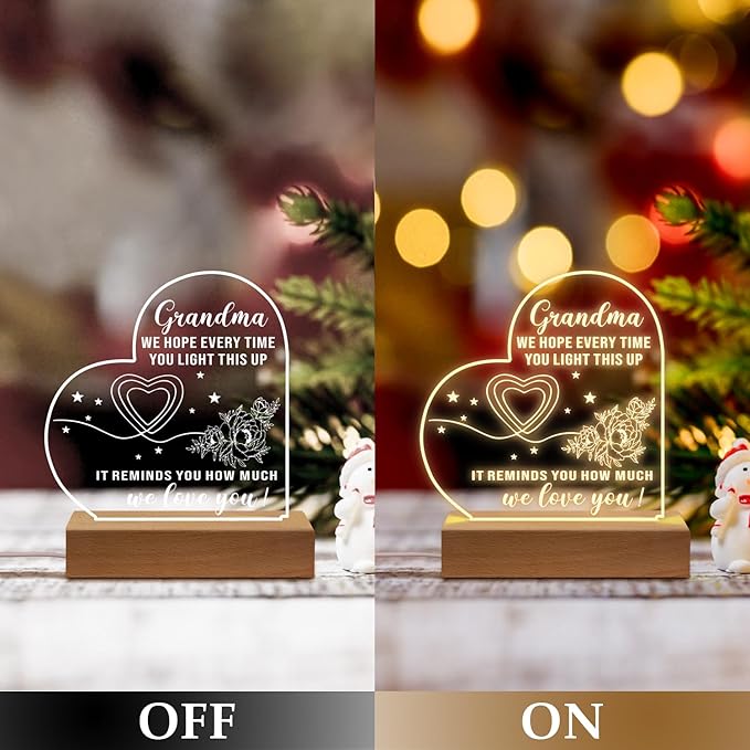 Grandma Gifts from Granddaughter, to My Grandma Acrylic Engraved Night Light with Base, Birthday Gifts, Mothers Day Gifts for Grandma from Grandchildren - LeafyLoom