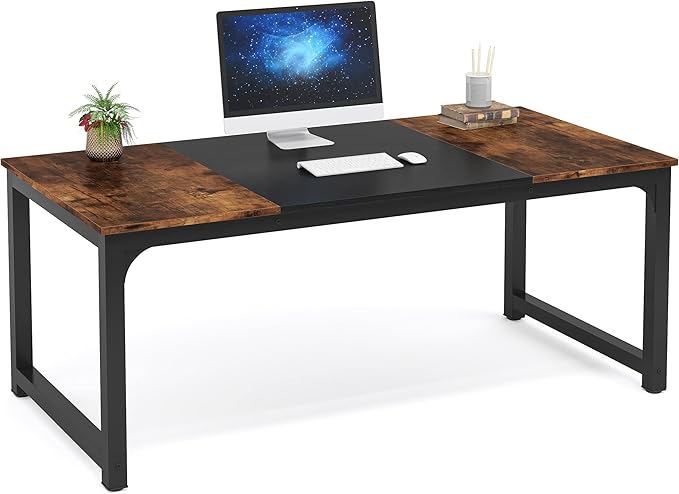 Tribesigns Modern Computer Desk, 63 x 31.5 inch Large Office Desk Computer Table Study Writing Desk Workstation for Home Office, Vintage Black Metal Frame - LeafyLoom