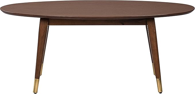 Elle Decor Clemintine Mid-Century Modern Living Room Furniture Collection, Oval Coffee Table, Walnut Brown - LeafyLoom