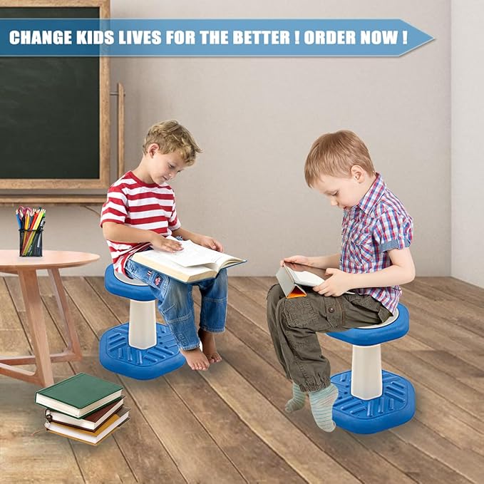 Active Chairs Kids Preschool Wobble Stool - Alternative Flexible Seating Balance Wiggle Stool for Classroom,Preschool,Kindergarten&Elementary School,Active Sensory Chairs,Ages3-8,Blue(14in) - LeafyLoom