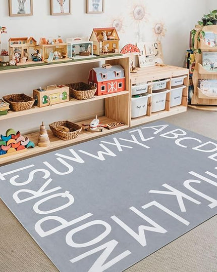 Topotdor Kids Play Rug Alphabet Nursery Area Rug Extra Large Soft Crawling Play Mat for Children Toddlers Bedroom (47x70 inch,Grey) - LeafyLoom