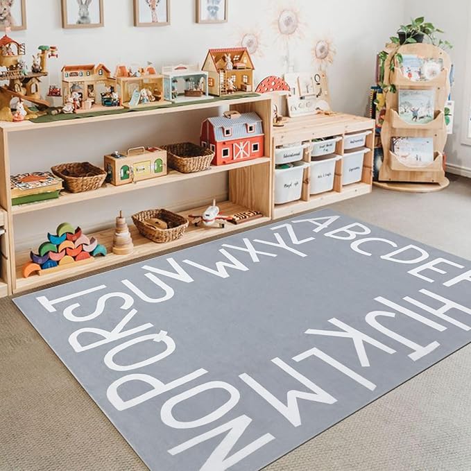 Topotdor Kids Play Rug Alphabet Nursery Area Rug Extra Large Soft Crawling Play Mat for Children Toddlers Bedroom (47x70 inch,Grey) - LeafyLoom