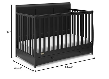 Graco Asheville 4-in-1 Convertible Crib with Drawer (Black) – GREENGUARD Gold Certified, Crib with Drawer Combo, Full-Size Nursery Storage Drawer, Converts to Toddler Bed, Daybed and Full-Size Bed - LeafyLoom