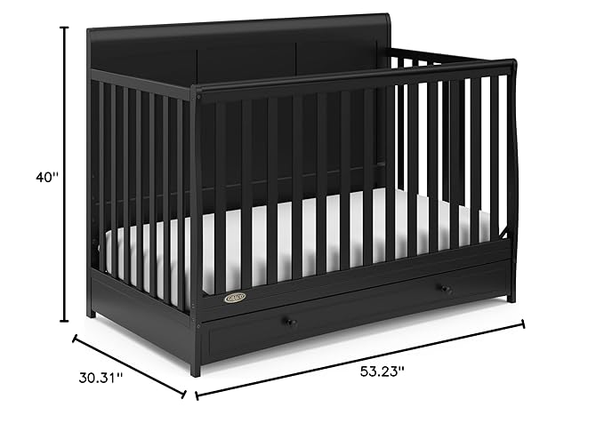 Graco Asheville 4-in-1 Convertible Crib with Drawer (Black) – GREENGUARD Gold Certified, Crib with Drawer Combo, Full-Size Nursery Storage Drawer, Converts to Toddler Bed, Daybed and Full-Size Bed - LeafyLoom