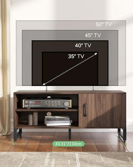 Novilla Media Console, TV Stand for TV's up to 50" Flat Screen Living Room Storage Cabinet Doors and Shelves Entertainment Center, 43 Inches, Walnut - LeafyLoom