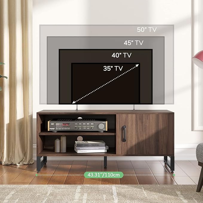 Novilla Media Console, TV Stand for TV's up to 50" Flat Screen Living Room Storage Cabinet Doors and Shelves Entertainment Center, 43 Inches, Walnut - LeafyLoom