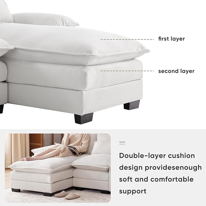 U Shaped Modular Sectional Sofa Deep Seat Oversized Symmetrical Corner Couch with Console,Cupholders and USB Ports, 6 Seater Velvet Upholstered Corner Sofa&Couches with Double Chaise Lounge - LeafyLoom