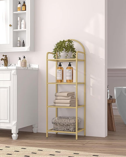 Bookcase Bookshelf, Tempered Glass Bookshelves, Slim Shelving Unit for Bedroom, Bathroom, Home Office, Steel Frame, 4 Tier Gold BC04001G - LeafyLoom