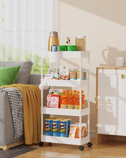 LEHOM Slim Rolling Storage Cart - 4 Tiers Bathroom Organizer Utility Cart Slide Out Storage Shelves Mobile Shelving Unit for Kitchen, Bedroom, Office, Laundry Room, Small Narrow Spaces (Pear White) - LeafyLoom