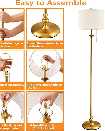 Luvkczc Modern Floor Lamp, 60" Standing Lamp for Living Room with Pull Chain Switch, Corner Tall Soft Lighting for Bedroom, Office, Dining Room, Farmhouse (Bulb Included),Gold - LeafyLoom