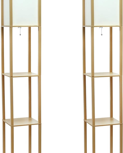 Simple Designs LF1014-TAN Etagere Organizer Storage Shelf Linen Shade Floor Lamp, Tan - LeafyLoom