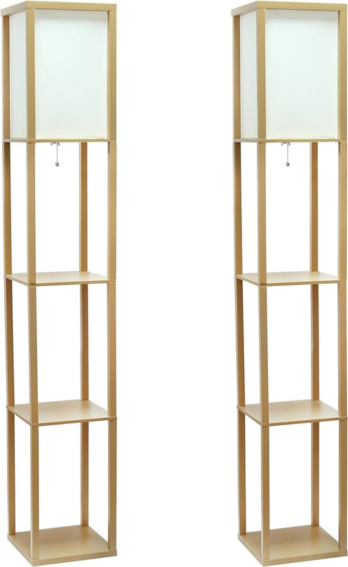 Simple Designs LF1014-TAN Etagere Organizer Storage Shelf Linen Shade Floor Lamp, Tan - LeafyLoom