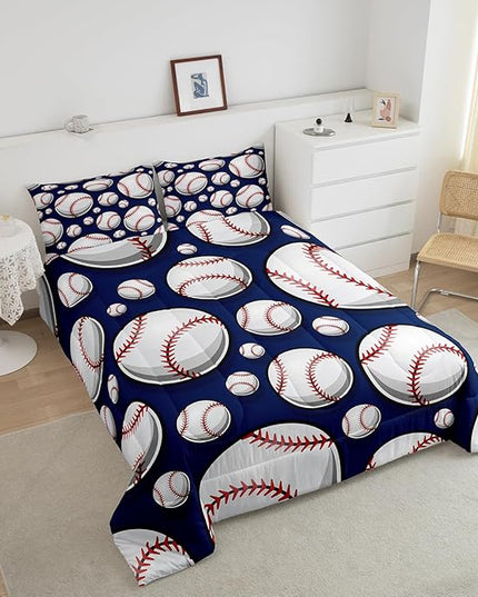 Baseball Bedding Set Sports Theme Comforter Set for Kids Boys Girls Teens 3D Blue Ball Pattern Comforter Breathable Baseball Games Duvet Set Room Decor Quilt Set Twin Size - LeafyLoom