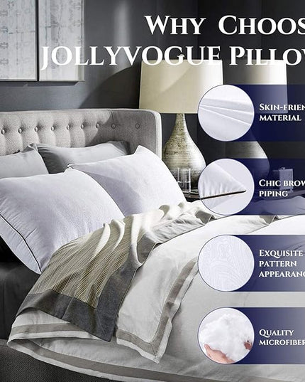 JOLLYVOGUE King Size Pillows for Sleeping Set of 2, Soft and Supportive Bed Pillows for Side Back Stomach Sleeper, Down Alternative Hotel Collection Pillows 2 Pack - LeafyLoom