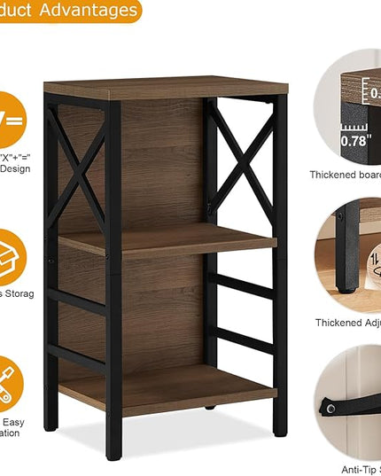 Bookcase, Industrial Small Bookshelf,3-Tier Bookcase Storage Organizer, Small Book Shelf for Small Spaces, Living Room, Bedroom and Home Office, Brown - LeafyLoom