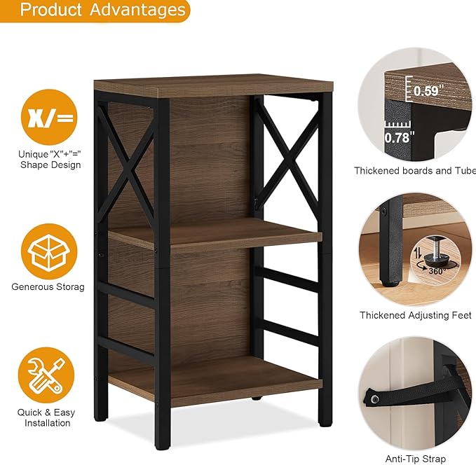 Bookcase, Industrial Small Bookshelf,3-Tier Bookcase Storage Organizer, Small Book Shelf for Small Spaces, Living Room, Bedroom and Home Office, Brown - LeafyLoom