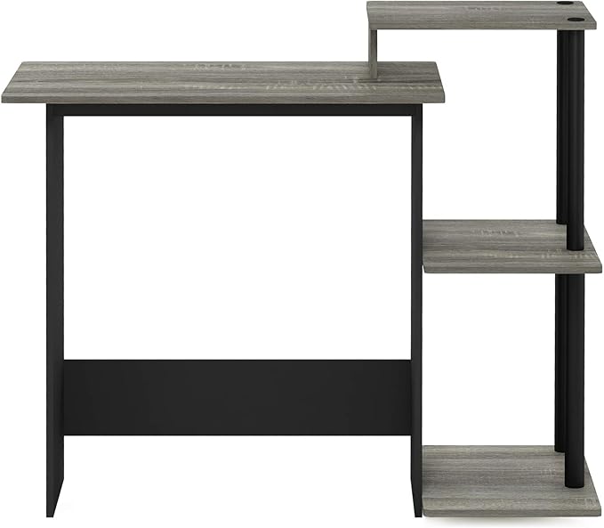 Furinno Efficient Home Laptop Notebook Computer Desk with Square Shelves, French Oak/Black - LeafyLoom