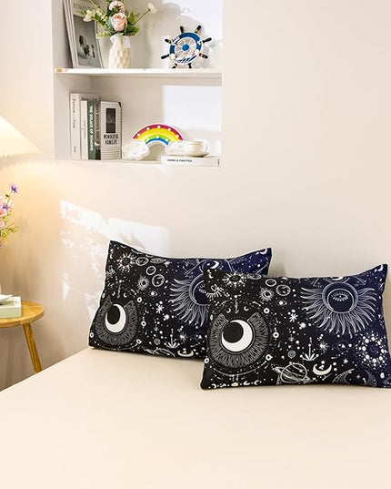 Holawakaka Stars Moon Constellation Print Comforter Set Twin Size Girls Boys Witchy Astrology Zodiac Celestial Bedding Set (Navy Blue,Twin) - LeafyLoom