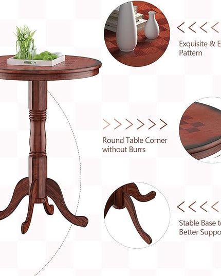 Chestnut 42 Pedestal, Rubber Wood Pub, Wooden Vintage Side, Antique Round Table for Bar Kitchen Dining Room, Finish - LeafyLoom
