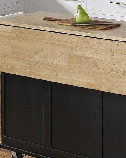 Homestyles Dolly Madison Kitchen Cart with Wood Top and Drop Leaf Breakfast Bar, Rolling Mobile Kitchen Island with Storage and Towel Rack, 54 Inch Width, Black - LeafyLoom