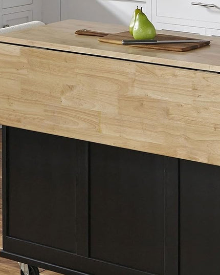 Homestyles Dolly Madison Kitchen Cart with Wood Top and Drop Leaf Breakfast Bar, Rolling Mobile Kitchen Island with Storage and Towel Rack, 54 Inch Width, Black - LeafyLoom