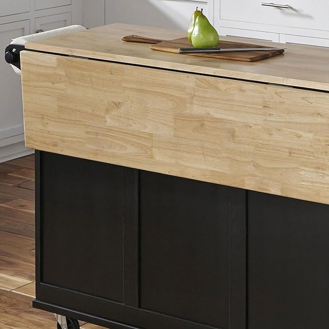 Homestyles Dolly Madison Kitchen Cart with Wood Top and Drop Leaf Breakfast Bar, Rolling Mobile Kitchen Island with Storage and Towel Rack, 54 Inch Width, Black - LeafyLoom