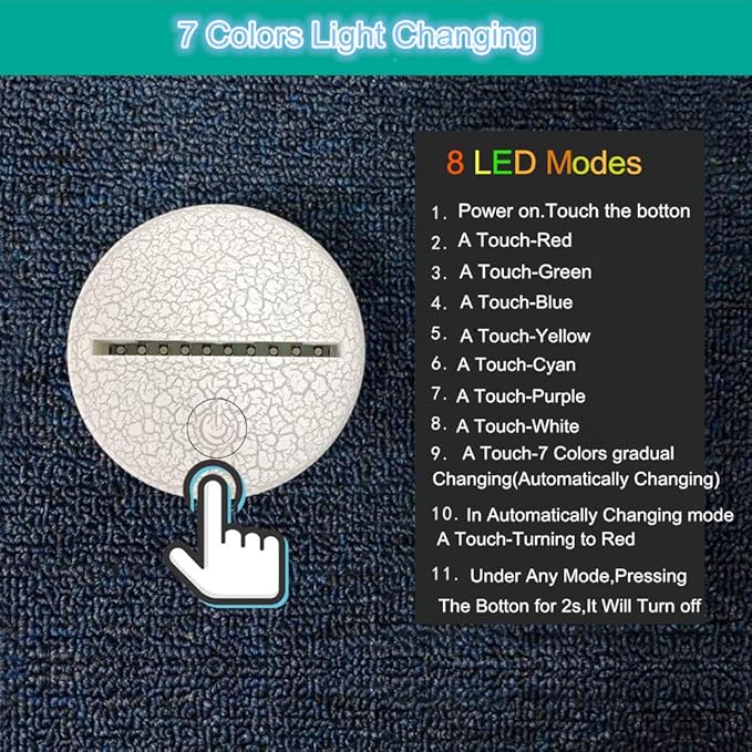 WMH Baseball Night Light with 7 Colors Changing- LED 3D Optical Illusion Lamp for Kids Room Decor and Football Fans (Baseball) - LeafyLoom