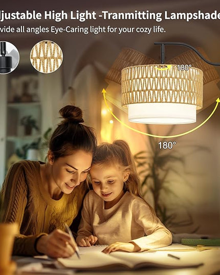 Frideko Rattan Floor Lamp with Remote Control & Dimmable LED Bulb, Boho Standing Lamp with 3 Color Temperatures, Bright Farmhouse Floor Light, Rustic Corner Floor Lamp, Tall Floor Lamp for Living Room - LeafyLoom