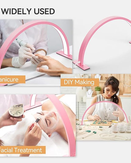 22INCH Half Moon Light for Nail Desk, LED Nail Tech Lamp Lash Light for Nail Tech Eye Tech, Dimmable Lamp with Touch Controller, 3 Color Mode, 3000-6000K (Pink) - LeafyLoom