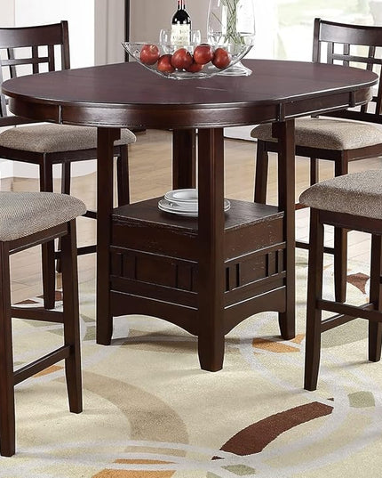 NicBex 42Inch Round Dining Table,Counter Height Kitchen Table with Solid Wood Tabletop and Storage Shelve for 4 to 6,Dining Room Table for Kitchen,Small Space,Dining Room and Living Room,Walnut - LeafyLoom