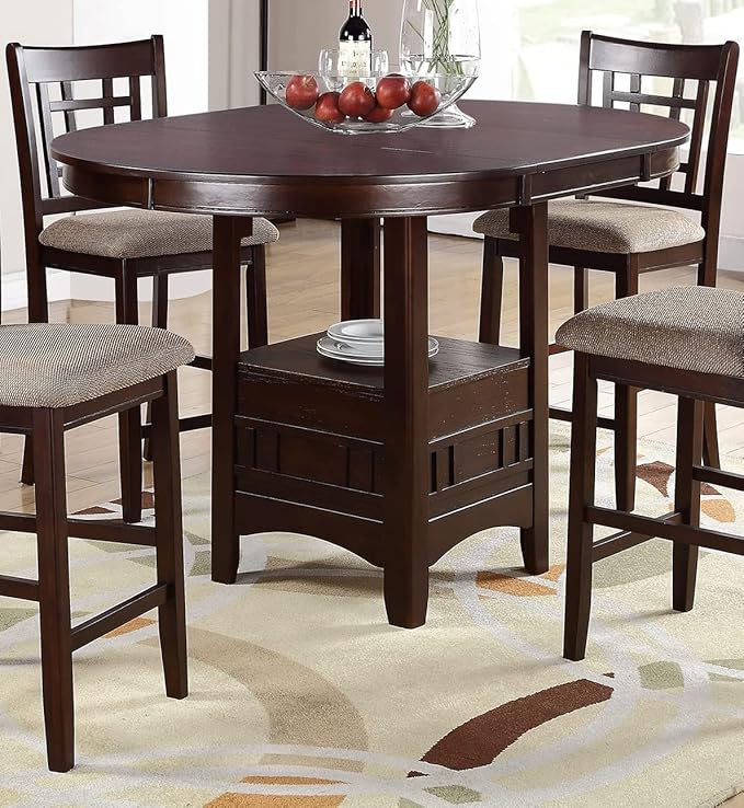 NicBex 42Inch Round Dining Table,Counter Height Kitchen Table with Solid Wood Tabletop and Storage Shelve for 4 to 6,Dining Room Table for Kitchen,Small Space,Dining Room and Living Room,Walnut - LeafyLoom