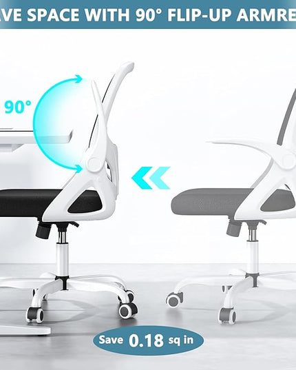 Office Desk Chair with Lumbar Support Ergonomic Mesh Office Chair with Wheels and Flip-up Armrests Adjustable Height Swivel Computer Chair for Home and Office (White) - LeafyLoom