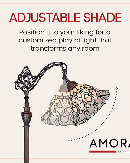 Amora Tiffany Floor Lamp Torchiere - Arched Style Peacock Floor Lamp - 62” Tall Peacock Floor Stained Glass Lamp - Tiffany Floor Lamps for Living Room - LeafyLoom