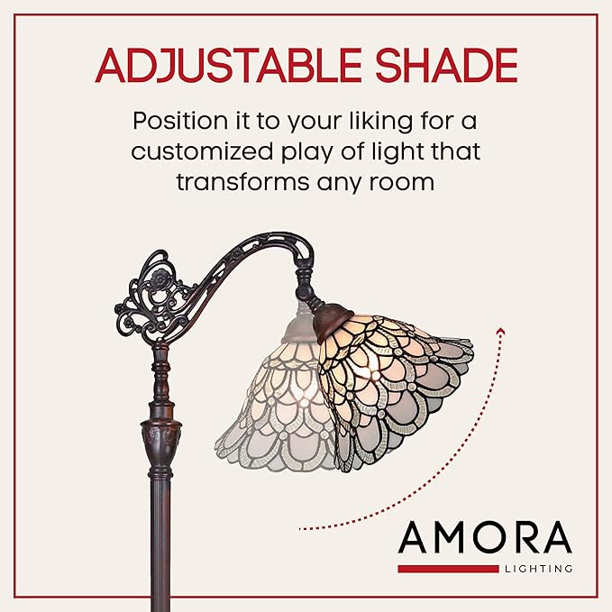 Amora Tiffany Floor Lamp Torchiere - Arched Style Peacock Floor Lamp - 62” Tall Peacock Floor Stained Glass Lamp - Tiffany Floor Lamps for Living Room - LeafyLoom