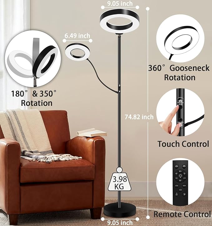 RGB Multicolour Modern Floor lamp Reading lamp Standing Sofa Lamps Lighting 7 Colors Changing Smart WiFi APP Remote Control for Bedroom Living Room Gaming Reading Learning Live Stream - LeafyLoom