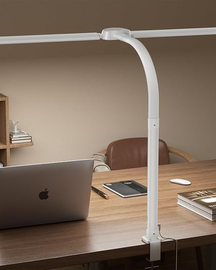 Led Desk Lamp with USB Charging Port Architect Task Dual Lamps for Home Office with Atmosphere Lighting, 24W Ultra Bright Modern Flexible Gooseneck Tall Table Light 5 Color Modes for Drafting Reading - LeafyLoom