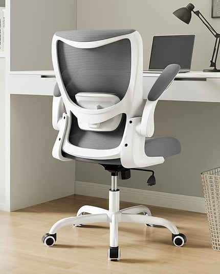 Office Chair, Ergonomic Desk Chair with Adjustable Lumbar Support and Flip up Armrest, Breathable Mesh Computer Chair for Home Office, Gray - LeafyLoom