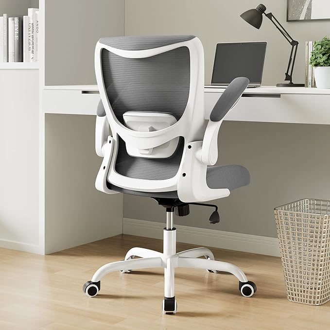 Office Chair, Ergonomic Desk Chair with Adjustable Lumbar Support and Flip up Armrest, Breathable Mesh Computer Chair for Home Office, Gray - LeafyLoom